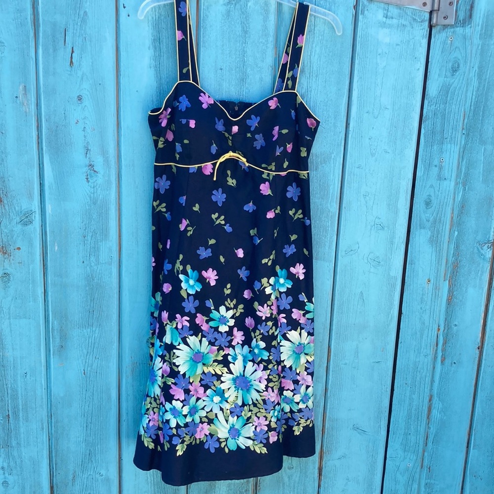 Blue with flowers, size 12  Sundress with elastic back.